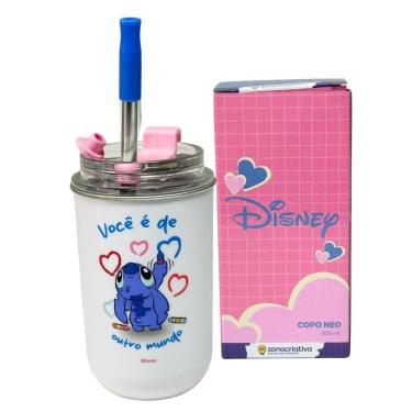 Imagem de Copo Inox Com Canudo E Tampa 300Ml Stitch E Angel - Zc