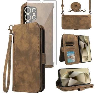 Imagem de Asuwish Capa de celular para Samsung Galaxy S24 Ultra 5G carteira celular com protetor de tela de vidro temperado alça transversal alça flip compartimento para cartão de crédito S24Ultra 24S S 24