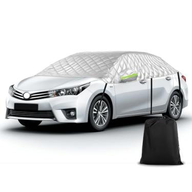 Imagem de Federedevo Meia capa universal Sedan de 6 camadas (322.6 cm x 149.9 cm) - Escudo de granizo e neve para carros compactos | Ganchos sem arranhões + tiras refletivas | Capa de teto impermeável contra