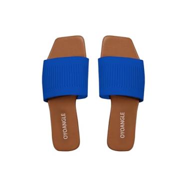 Imagem de OYOANGLE Sandálias femininas de dedo aberto quadradas de faixa única de verão sem cadarço, Azul royal, 40
