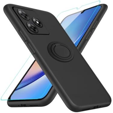 Imagem de Capa para celular Black-view Wave 8/Wave 8C/Oscal Flat 2/Oscal Flat 2C com protetor de tela de vidro, suporte de anel giratório de 360° com suporte/suporte de silicone TPU à prova de choque capa