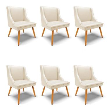 Imagem de Kit 6 Cadeiras Estofadas para Sala de Jantar Pés Palito Lia Sintético Bege - Ibiza