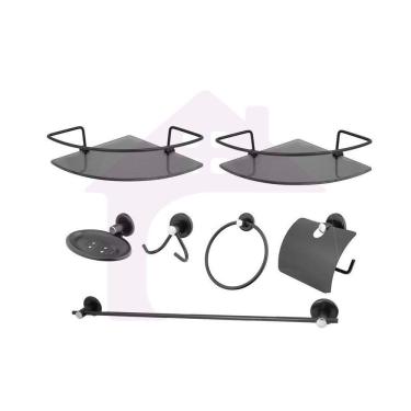 Imagem de Kit Acessórios Banheiro Inox 5 Peças + 2 Porta Shampoo Canto