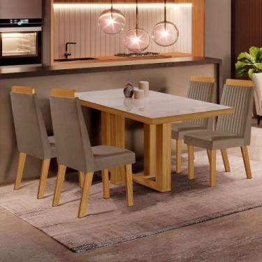 Imagem de Mesa de Jantar 4 Lugares Lottus com Vidro Castanho/Cinamomo/Suede Capu