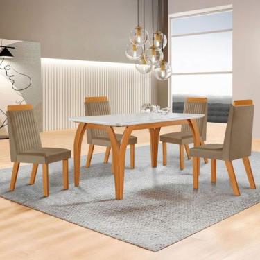 Imagem de Mesa de Jantar 4 Lugares Agata com Vidro Castanho/Cinamomo/Suede Capuc