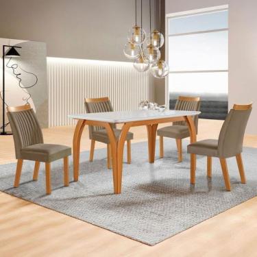 Imagem de Mesa de Jantar 4 Lugares Agata com Vidro Castanho/Cinamomo/Suede Capuc