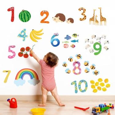 Imagem de fufuquare Adesivos de parede educativos de 1 a 10 números árabes com animais e frutas, adesivo de parede removível para berçário, sala de aula, sala de jogos