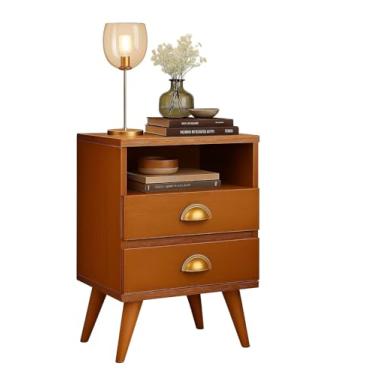 Imagem de Mesa de Cabeceira com 2 Gavetas, Puxador Decorativo, Móvel para Quarto Dubai - Cedro