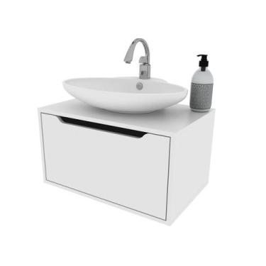 Imagem de Balcão Gabinete para Banheiro Suspenso com 1 Porta MDP Branco Tecnomob