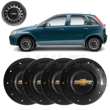 Imagem de 4X Calota Centro Roda Aro 14 Corsa Hatch 2002 A 2012 Preto