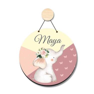Imagem de Enfeite Porta Maternidade Bebê Nome Personalizado Elefantinho Menina A