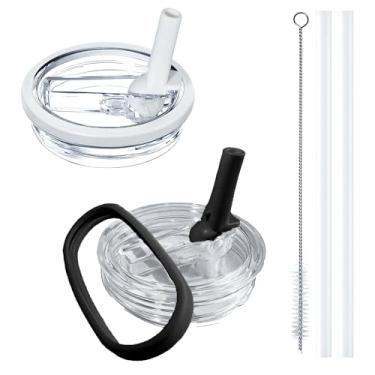 Imagem de Aooiiysd Pacote com 2 tampas Stanley de 1,134 g, para acessórios de copo Stanley Quencher H2.0, design à prova de derramamento, material resistente ao calor de grau alimentício (conjunto branco e