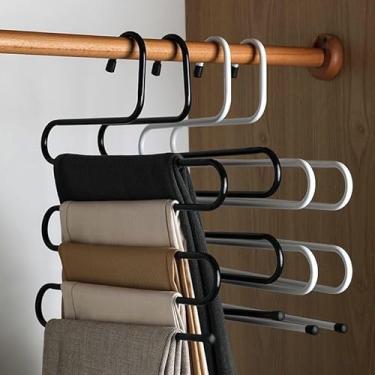 Imagem de Kit 3 Cabides de Metal em S com 5 Divisórias – Suporte Multiuso para Calças, Saias e Bermudas | Organizador de Guarda-Roupa(3 Peça)