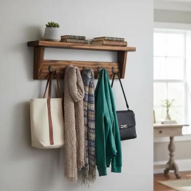 Imagem de Cabideiro de Madeira com Prateleira Attizana - Ganchos de Metal, Organ