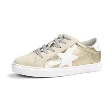 Imagem de PARTY Tênis feminino Fashion Star com cadarço, cano baixo, confortável, acolchoado, Gold Met, 34