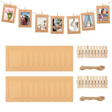 Imagem de 20 molduras de papel, molduras de papel kraft de 10 x 15 cm, banner de exibição de fotos pendurado, suportes de exibição de fotos com clipe faça você mesmo para casa, escritório, casamento e decoração
