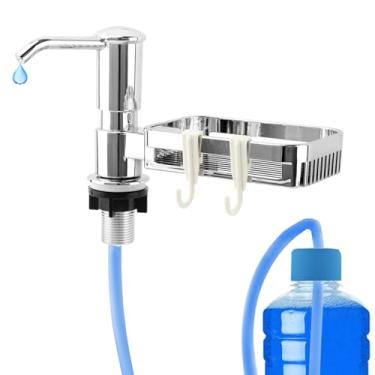 Imagem de Dispensador de sabão para pia de cozinha, dispensador de sabão de pia Kichen embutido com suporte de esponja, bomba de distribuição de sabonetes de pia de bancada com kit de tubo de extensão de 99 cm