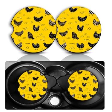 Imagem de Conjunto de 2 porta-copos de galo para carro – Acessórios divertidos para carro de galo 7 cm, tamanho universal, tapete de borracha antiderrapante, porta-copos embutidos, decoração de galos, presentes