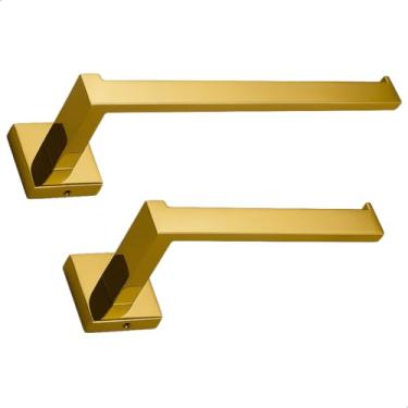 Imagem de SOFTINOX Kit Acessórios para Lavabo e Banheiro Inox Dourado 2 Peças Premium Porta Toalha Porta Papel Higiênico