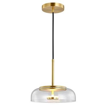 Imagem de Lustre grande de vidro LED moderno de meados do século com cúpula de vidro soprado âmbar, 3 luzes, pendente Sputnik, para ilha de cozinha, sala de estar e mesa de jantar, 27 W