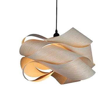 Imagem de Lustre moderno de pele de madeira ultrafino com design de luminária pendente para sala de jantar, sala de estar, quarto e hall de entrada