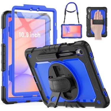 Imagem de HXCASEAC Capa para Galaxy Tab S10 FE / S9 FE 5G 27.7 cm, design à prova de choque com protetor de tela, suporte de alça de mão de 360°, suporte de caneta S, capa protetora resistente para tablet