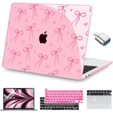 Imagem de Teryeefi Capa para MacBook Pro 33.0 cm A2338 M2 M1 Chip A2251 A2289 A2159 A1989 A1706 (2025 2024 2023 2022-2016), capa rígida rosa transparente com capa de teclado adaptador tipo C, rosa Laços W12 6