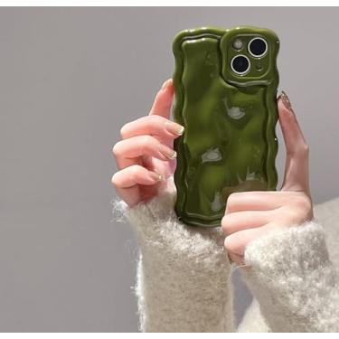 Imagem de FABSPARK Capa para iPhone 14, linda 3D cor sólida meteorito bolha de água ondulada ondulada moldura ondulada, TPU macio à prova de choque para iPhone 14 de 6,1 polegadas, verde creme