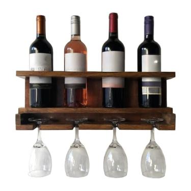 Imagem de Adega De Parede Com Porta TaçAs Integrado | Feito Em Madeira | Organizador Para 4 Garrafas E VáRias TaçAs De Vinho | SoluçãO PráTica E Charmosa