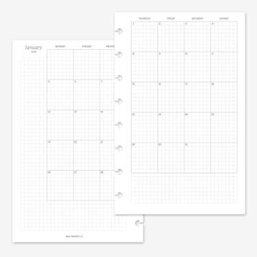 Imagem de MAY PAPER CO. Recarga de agenda mensal de meia letra 2026, refil de agenda mensal em duas páginas para caderno de 8 discos Levenger Circa Junior, Arc by Staples, TUL Junior 14 x 21 (meses contínuos