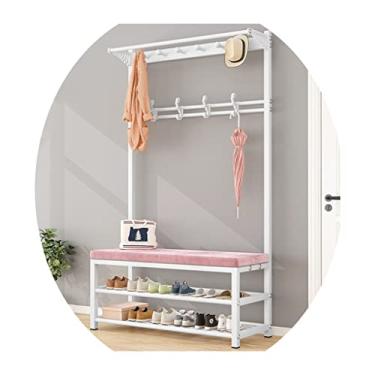 Imagem de Cabide de pé cabide de parede 4 em 1 para hall de entrada, com prateleira de armazenamento, para entrada, banco para sapatos com ganchos, móvel industrial com armação de metal, fácil montagem (cor