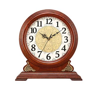 Imagem de WYUYIWH Relógio de mesa vintage relógio de mesa de madeira estilo sala de estar relógio silencioso retro quarto com base relógio de mesa pequeno relógio digital ornamentos relógios de cornija para