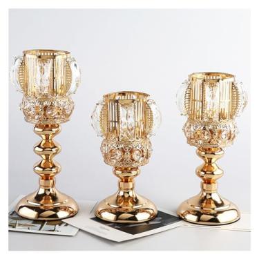 Imagem de Castiçal dourado de casamento europeu copo de vela romântico à luz de velas jantar castiçal decoração (D cinza claro)