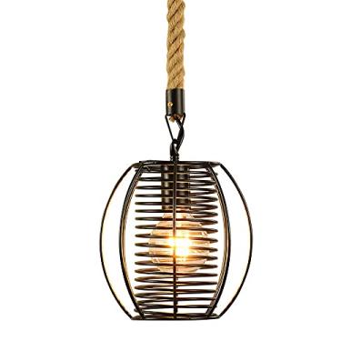 Imagem de YQSLQZZ Luminária pendente para casa de fazenda, lustre industrial preto vintage, gaiola de ferro, luzes de teto suspensas para sala de jantar, para cozinha, ilha, pia, corredor, quarto, café, E27*1