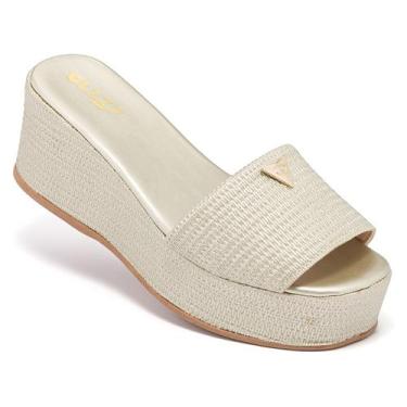 Imagem de Tamanco Feminino Plataforma Sandália Flatform Detalhe Dourado Chinelo 