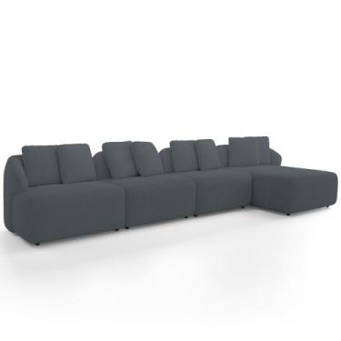 Imagem de Sofá 5 Lugares com Chaise Direito Sala Living 394cm Arlo F04 Bouclê Gr
