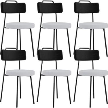 Imagem de Kit 06 Cadeiras Decorativa Estofada Sala Jantar Barcelona L02 Couríssimo Preto Linho Cinza - Lyam
