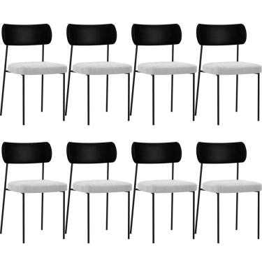 Imagem de Kit 08 Cadeiras Estofadas Para Sala De Jantar Melina L02 Couríssimo Preto Bouclê Cinza - Lyam Decor