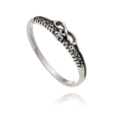 Imagem de Anel Solitário e Infinito com Zircônias em Prata Envelhecida Coleção Solitário