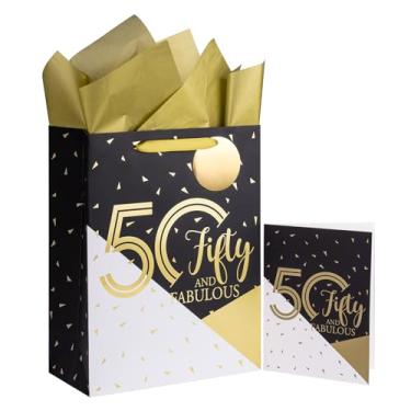 Imagem de WRAPAHOLIC Saco grande de presente de aniversário de 33 cm com cartão e papel de seda - 50 Fifty and Fabulous