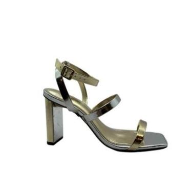 Imagem de Sandália Arezzo Metalizada Salto Bloco Barra-Feminino