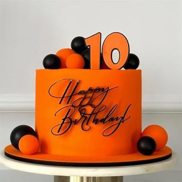 Imagem de LZGXZF Topos de bolo de acrílico feliz aniversário chá de bebê topo de bolo preto infantil lembrancinhas decorações de bolo personalizado para meninos e meninas para chá de bebê casamento festa de