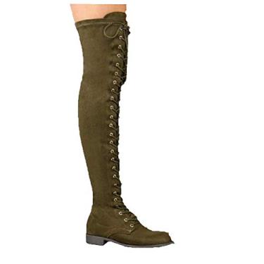 Imagem de Bigfanshu Botas de cano alto femininas cano médio botas de inverno acima do joelho botas de camurça feminino plus size moda leve bota na altura do joelho, Verde, 5