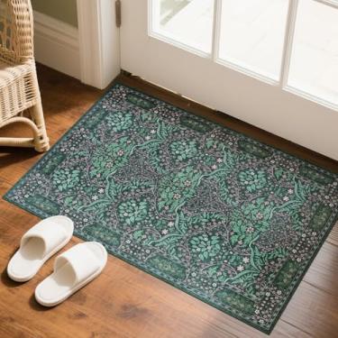 Imagem de WEZVIX Tapete de entrada lavável 5 x 7,5 cm, verde escuro, antiderrapante, vintage, tapete pequeno para quarto, cozinha, sala de aula, banheiro, entrada de quarto de criança