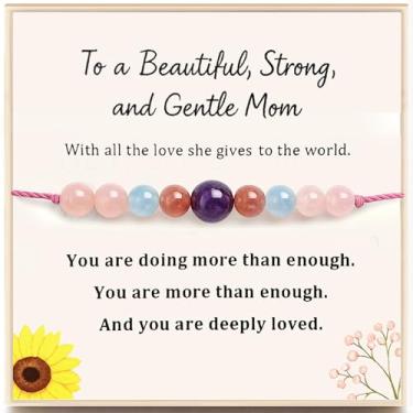 Imagem de NOWILD Pulseira First Time Mom: Presente de gravidez de cristal ajustável com ametista e quartzo rosa