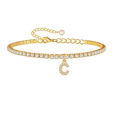 Imagem de Tornozeleiras de tornozelo cubanas com inicial de borboleta de coração dourado banhado a ouro 14K com inicial pingente de ouro para mulheres, corrente cubana, corrente cubana, inicial, coração,