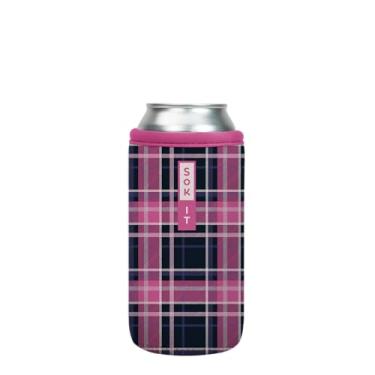 Imagem de Sok It CanSok Capa de neoprene com isolamento de cerveja e refrigerante (xadrez de baga, manga de lata de 473 ml)
