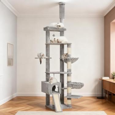 Imagem de Heybly Árvore para gatos de 92,5 a 104,3 polegadas com rede, condomínio para gatos do chão ao teto, torre de escalada alta ajustável com postes para arranhões para gatos internos, cinza claro HCT091W