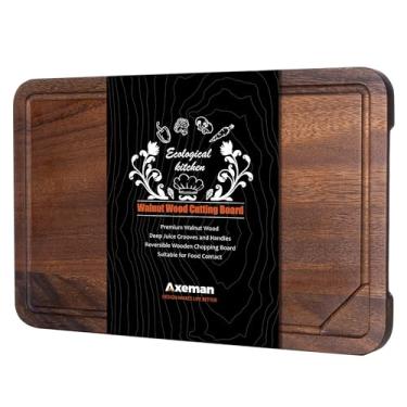 Imagem de Axeman Tábua de corte de madeira de nogueira com ranhura de suco para bancada de cozinha, tábua de cortar madeira tique-americana de nogueira preta, bloco de açougueiro para carne e legumes, 40,6 x