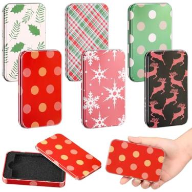 Imagem de Zhengmy 6 peças de porta-cartões de presente de Natal, caixas de cartão de presente de lata, porta-caixas de metal fofas de Natal com tampas para guardar meias de Natal, cartões, lembrancinhas de